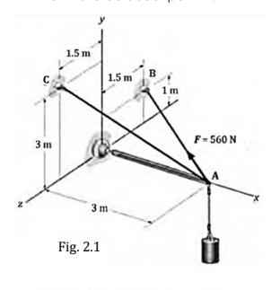 1.5 m
в
1.5 m
1m
F- 560 N
3 m
3 m
Fig. 2.1
