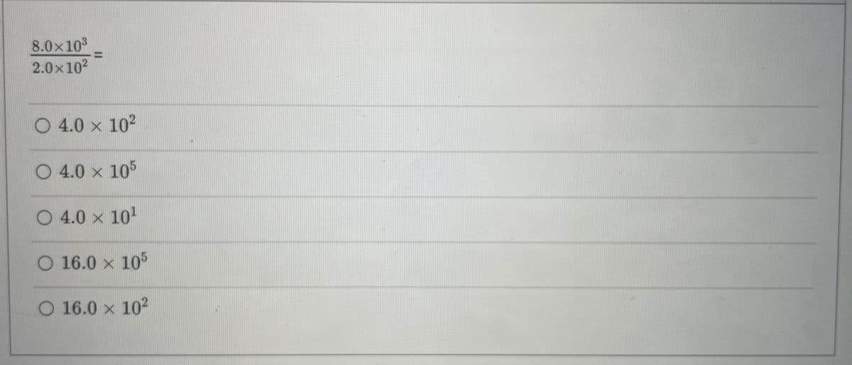 8.0×10³
2.0×10²
O 4.0 × 10²
X
O 4.0 × 105
O 4.0 × 10¹
O 16.0 × 105
O 16.0 × 102