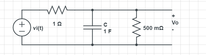 ww
1Ω
+
Ⓒ~^~^‡i
с
vi(t)
1 F
500 m2
+
Vo