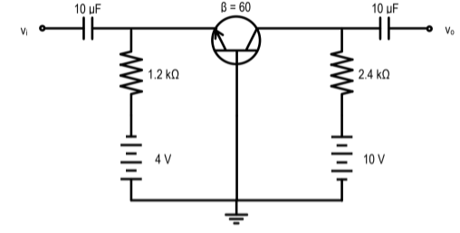 10 uF
B = 60
10 uF
VI
Vo
1.2 ko
2.4 kQ
4 V
10 V
ww E
