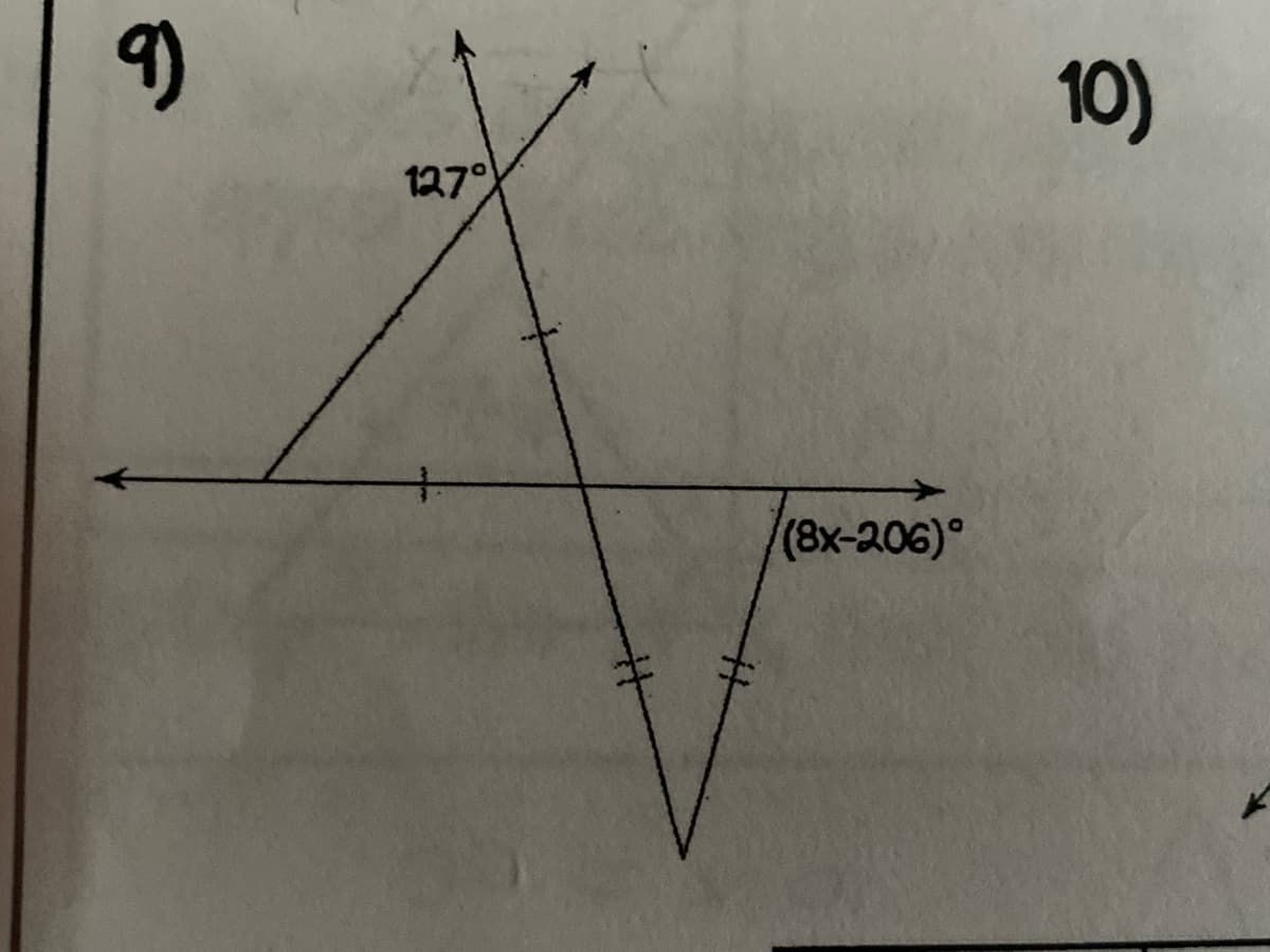 10)
127°
(8x-206)°
9)
