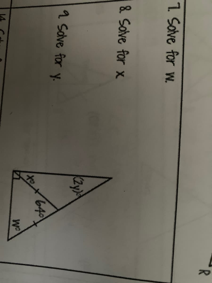 1 Salve for w.
& Solve for x
a Solve for y.
640
