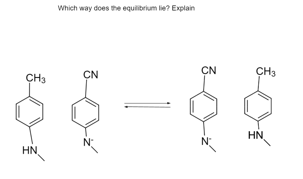 Which way does the equilibrium lie? Explain
CN
CN
CH3
CH3
HN.
N-
N-
HN
