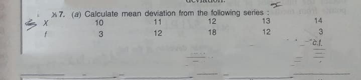 X 7. (a) Calculate mean deviation from the following series :
11
10
12
13
14
12
18
12
3
"c.t.
