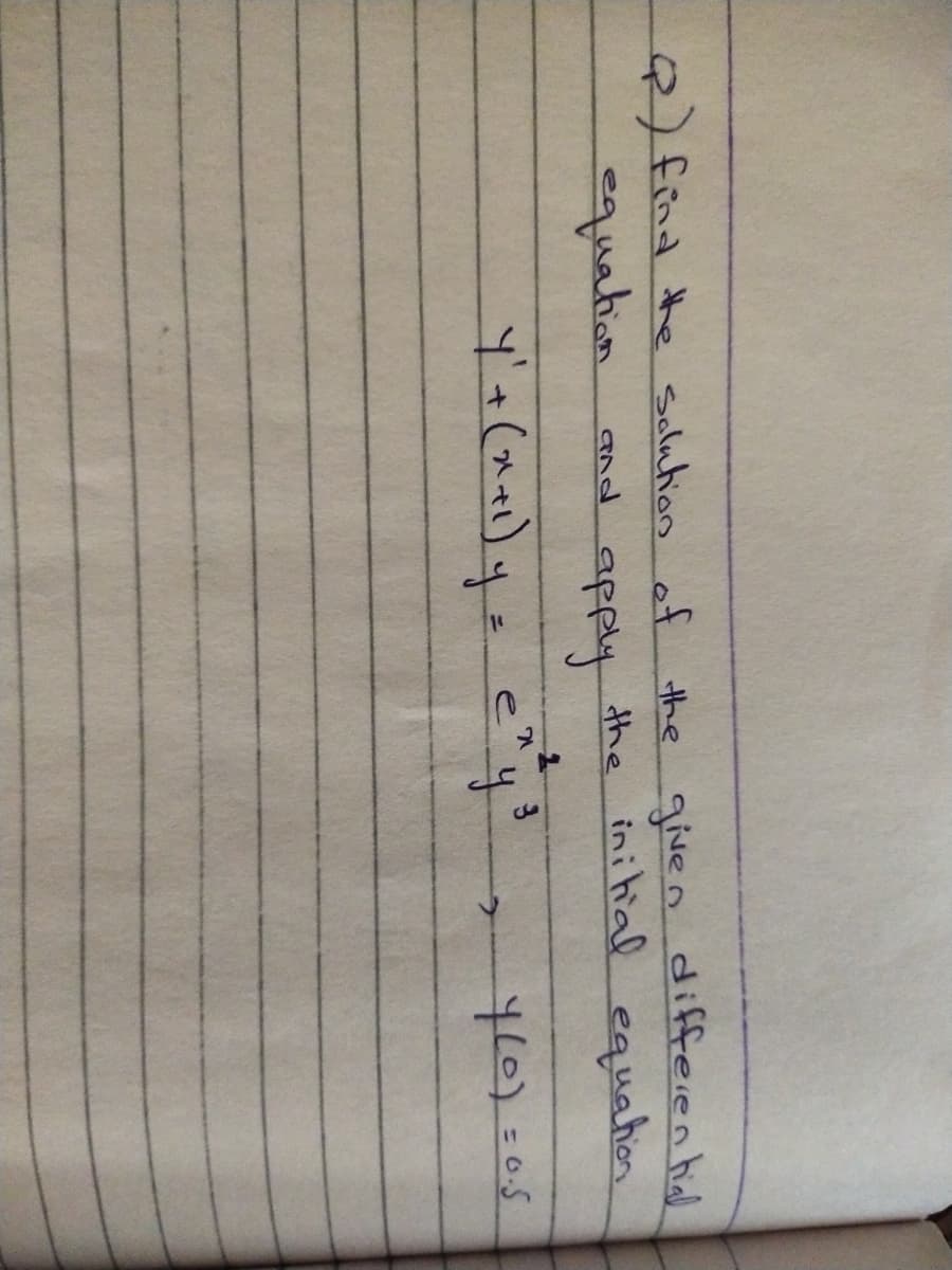 Qfind the Selution of the given
equation
differen tial
the initial equation
and
apply
e
4/0)=0.5
