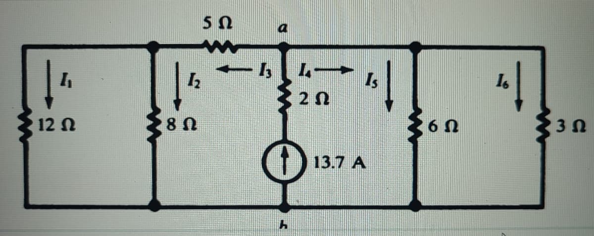 I
12 Ω
1₂
8 Ω
5 Ω
0
-1 I-
ΖΩ
Ο 13.7 A
Η
Is
ΣΩ
6
1.
3 Ω