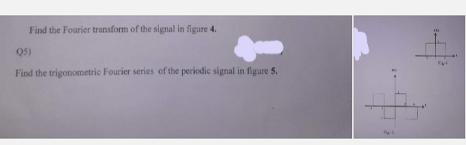 Find the Fourier transform of the signal in figure 4.
Q5)
Find the trigonometric Fourier series of the periodic signal in figure 5.
Fu
