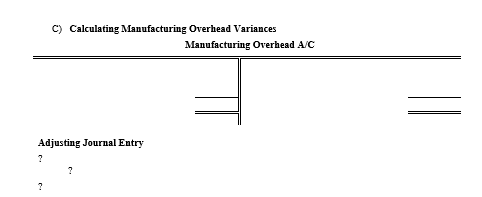 C) Calculating Manufacturing Overhead Variances
Manufacturing Overhead A/C
Adjusting Journal Entry
?
