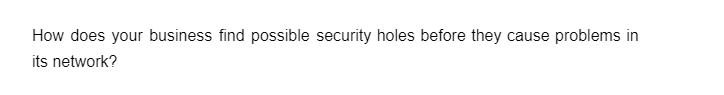 How does your business find possible security holes before they cause problems in
its network?