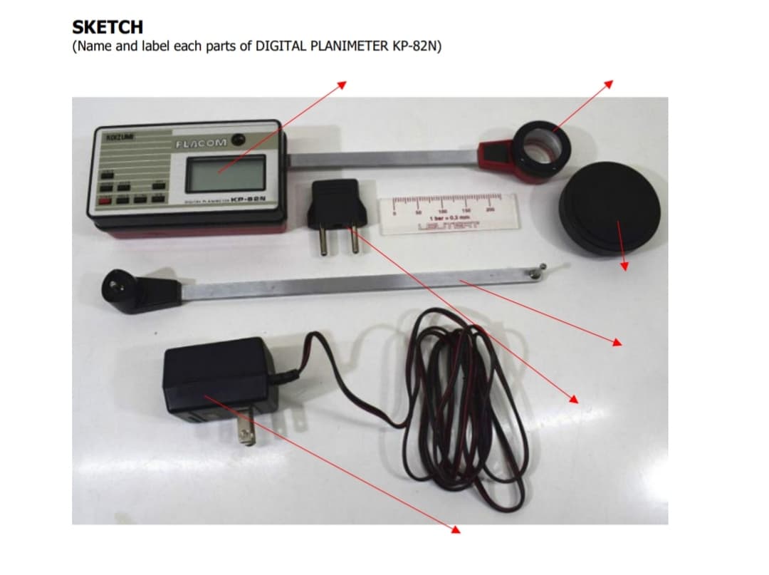 SKETCH
(Name and label each parts of DIGITAL PLANIMETER KP-82N)
KOCZUME
FLACOM
KP-BON
1 bar -0,3 mm
BUTEAT