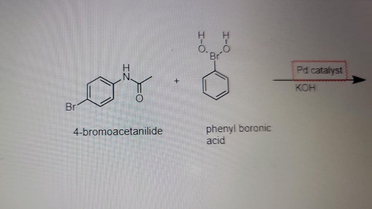 Br
H
INI
4-bromoacetanilide
O-I
I-O
phenyl boronic
acid
Pd catalyst
KOH