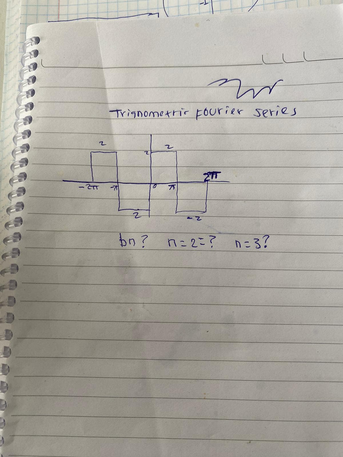 2
Mr
Trignometric Fourier series
-211 -7
2
ETT
2
bn? n=2=?
のころ?