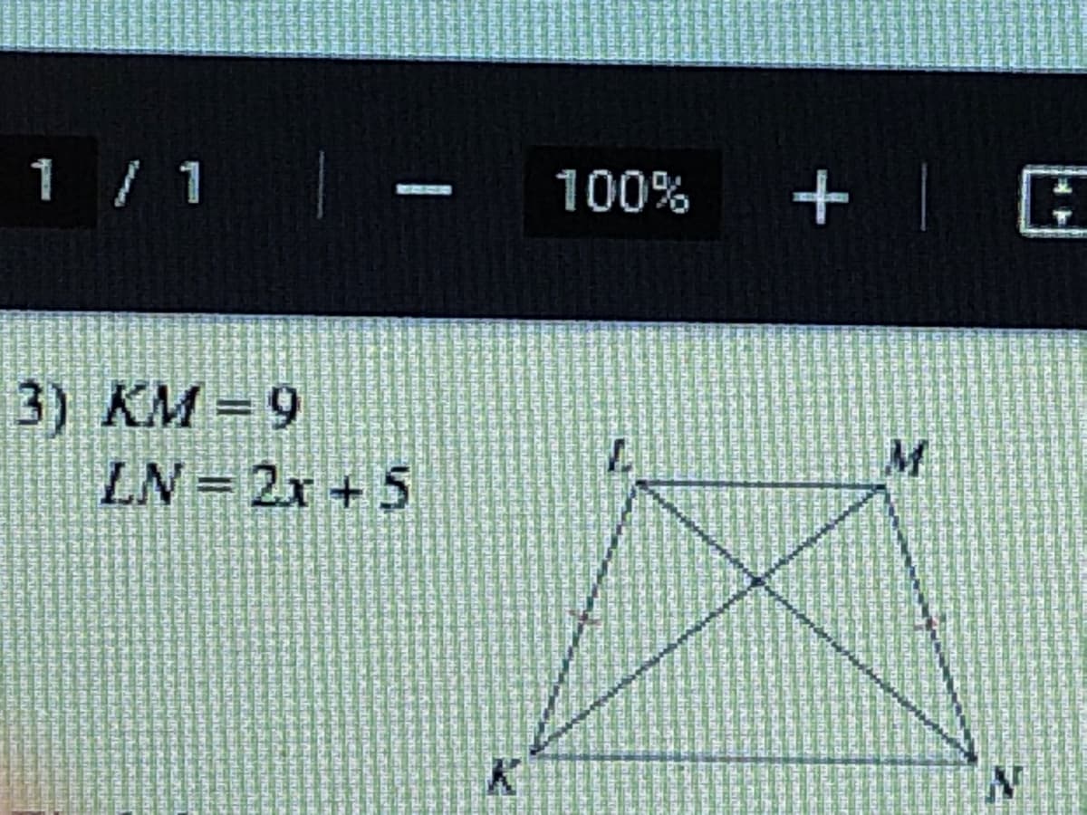 1 / 1
100% +| E
3) KM = 9
LN 2x + 5
M.
