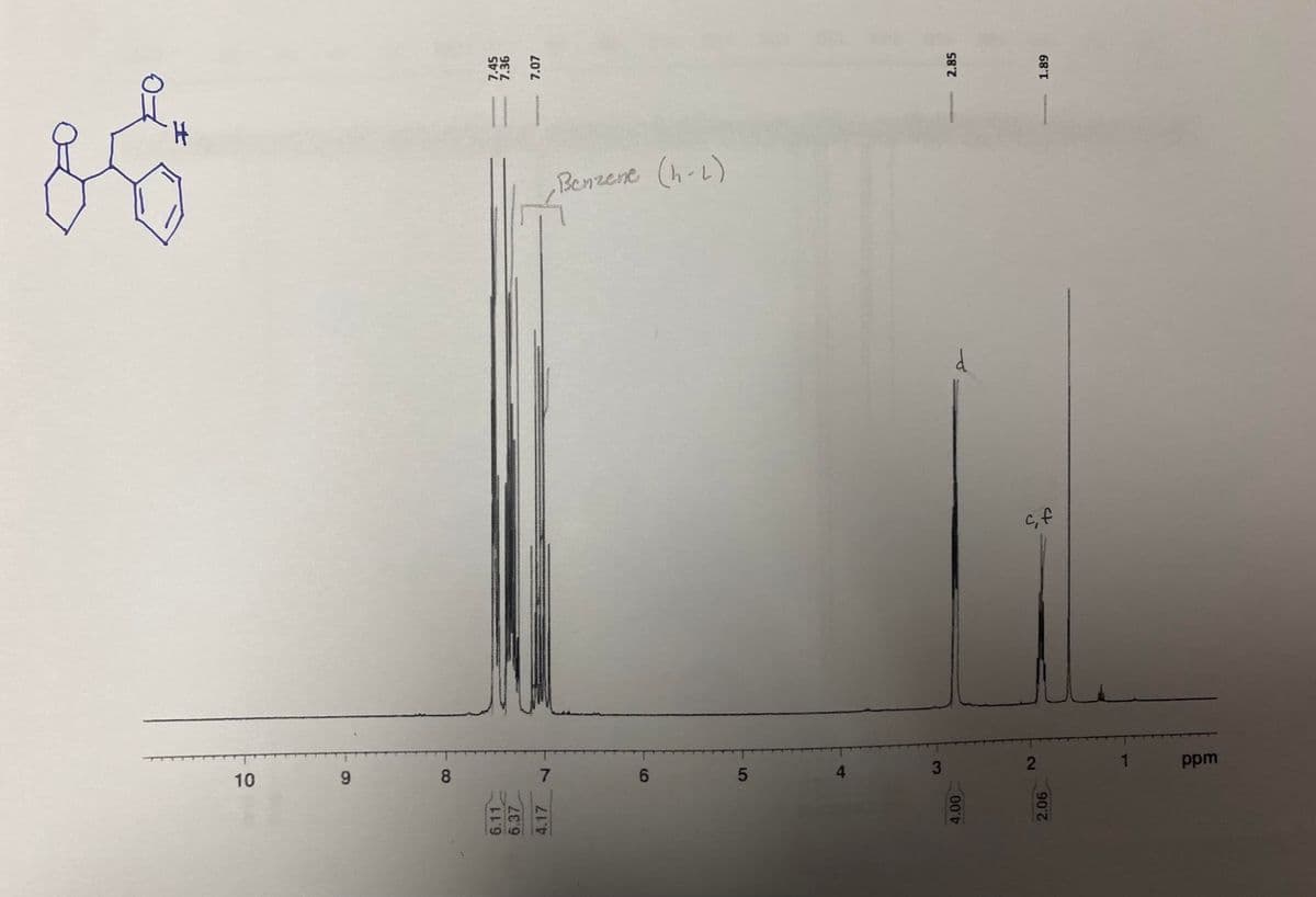 | |
Benzene (h-L)
10
8
9.
1
ppm
6.11
6.37
4.17
7.07
2.85
2.06
68'T
