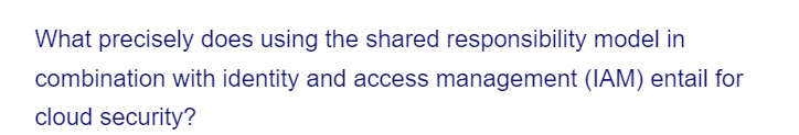 What precisely does using the shared responsibility model in
combination with identity and access management (IAM) entail for
cloud security?