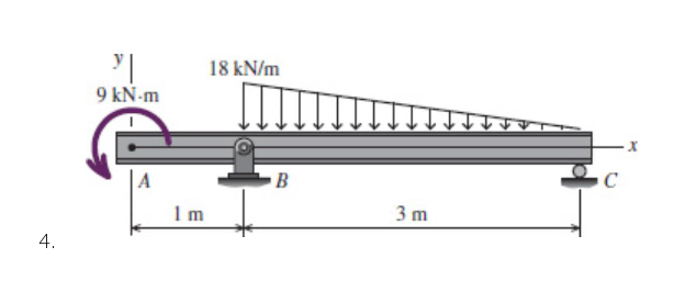 4.
y|
9 kN-m
A
Im
18 kN/m
B
3m
C
X