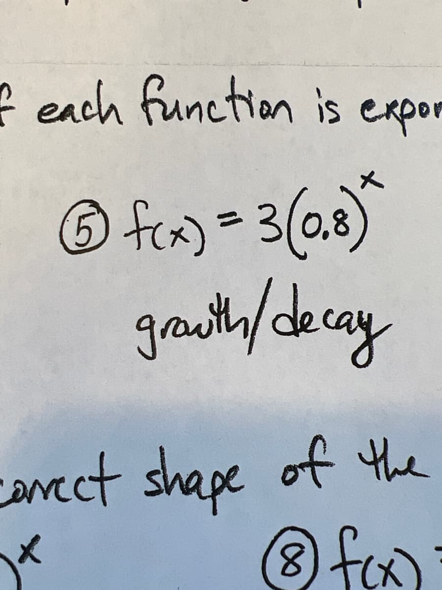 e each function is expor
fx)=D3(0,8)
grath/decay
carect shape of the
foo
8.
