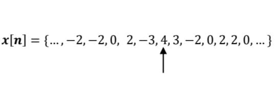 x[n] = {…..., −2, −2, 0, 2, −3, 4, 3, —2, 0, 2, 2, 0, ... }