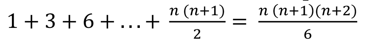 n
(n+1)
п (п+1)(п+2)
1+3 + 6+...+
2
6.
