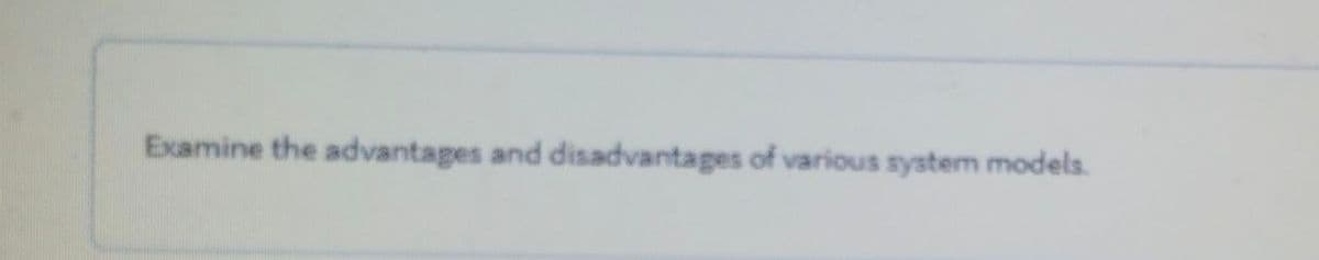 Examine the advantages and disadvantages of various system models.
