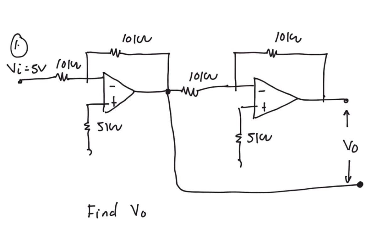 (11.
Vi=5v 1014
1010
w
510
Find Vo
1010
no
+
SIW
1014
↑
Vo
↓