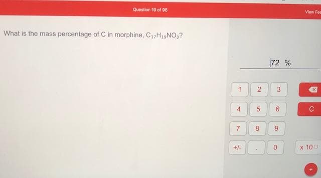 What is the mass percentage of C in morphine, C1,H19NO,?
