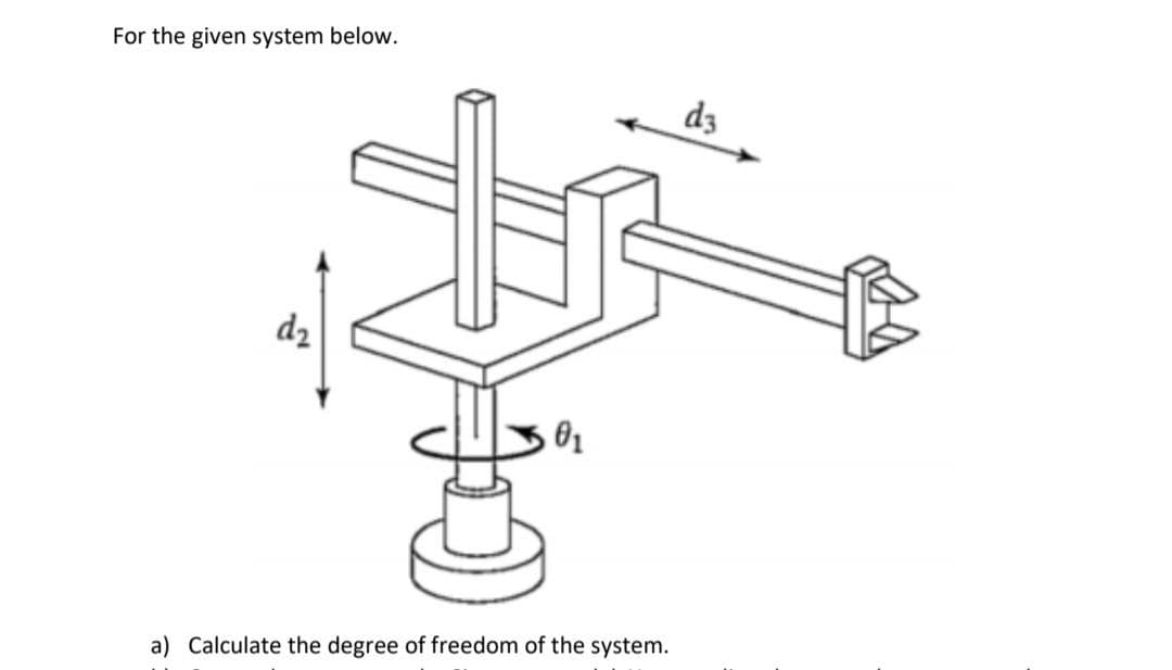 For the given system below.
d₂
0₁
a) Calculate the degree of freedom of the system.
d3