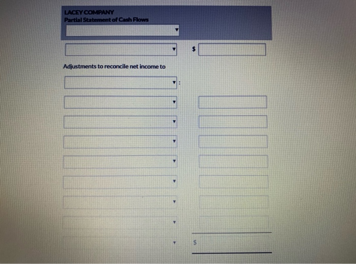 LACEY COMPANY
Partial Statement of Cash Flows
Adjustments to reconcile net income to
$