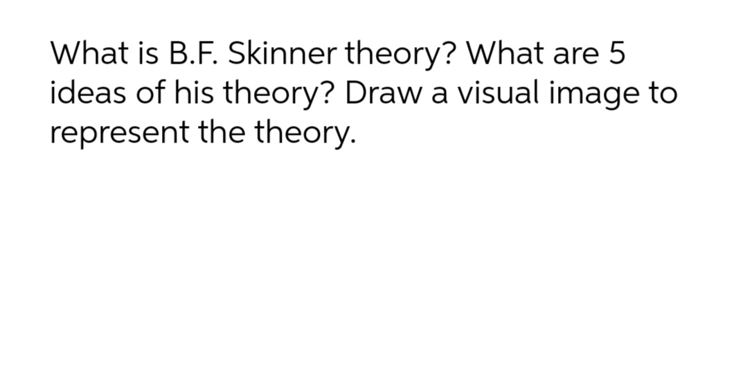 What is B.F. Skinner theory? What are 5
ideas of his theory? Draw a visual image to
represent the theory.
