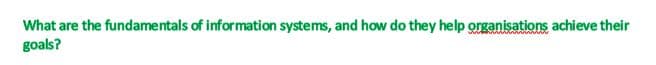 What are the fundamentals of information systems, and how do they help organisations achieve their
goals?
