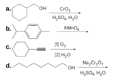 a.
Он
CrОз
H,SO4, H,0
b.
KMNO4
[1] 03
c.
[2] Н-О
Na, Cr,0,
d..
Но,
H,SO4, H2O
