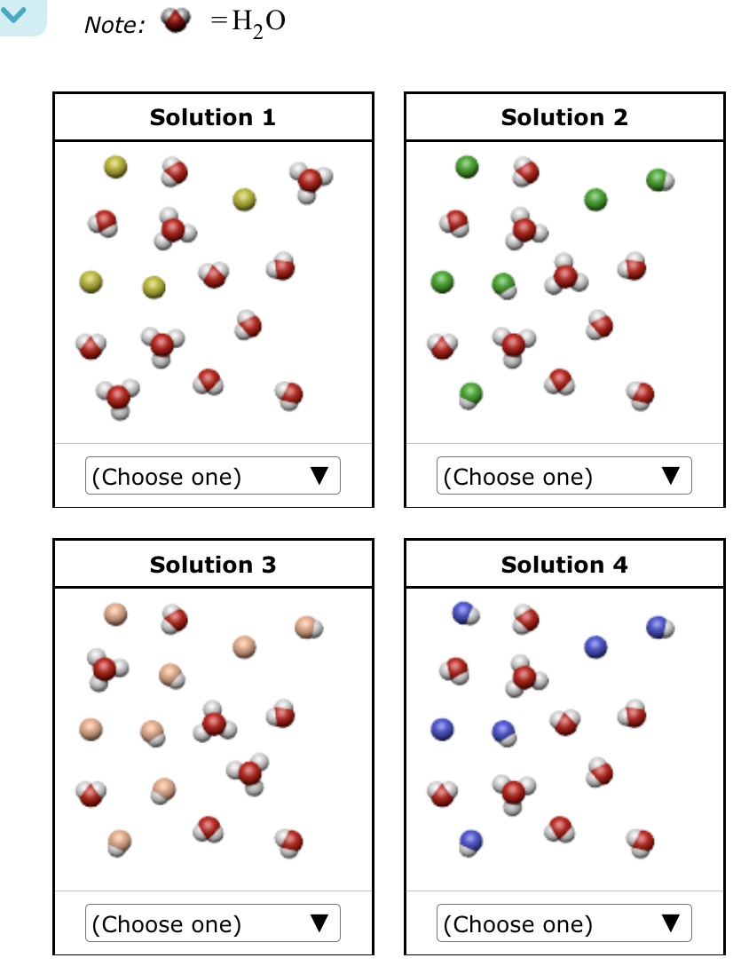 Note: =H₂O
Solution 1
Solution 2
(Choose one)
Solution 3
(Choose one)
Solution 4
(Choose one)
(Choose one)