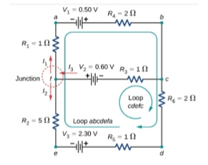 V- 0.50 V
R-20
R, = 10
4 V½ - 0.60 V R - 10
Junction
Loop
cdete
R-2
R, - 51
Loop abcdeta
V - 2.30 V
R - 11
