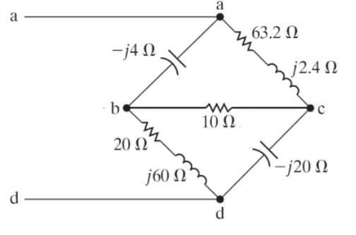 a
d
-j4 Ω
be
20 Ω
j60 Ω
a
10 Ω
d
63.2 Ω
j2.4 Ω
C
-j20 Ω