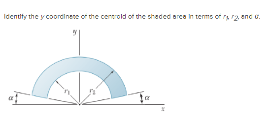 Identify the y coordinate of the centroid of the shaded area in terms of 1₁, 12, and a.
x