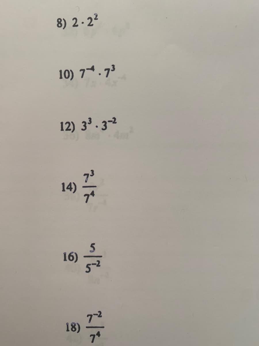 8) 2.22
10) 7.73
12) 33.3-2
14)
16)
5-2
72
18)
