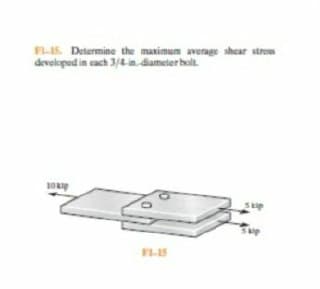 FLIS. Determine the maximum verage shear stres
develaped in cach 3/4 in dameter bolt.
sup
FL-15
