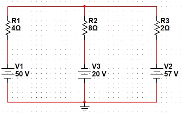 R1
R2
8Ω
R3
20
V1
=50 V
V3
20 V
V2
=57 V
