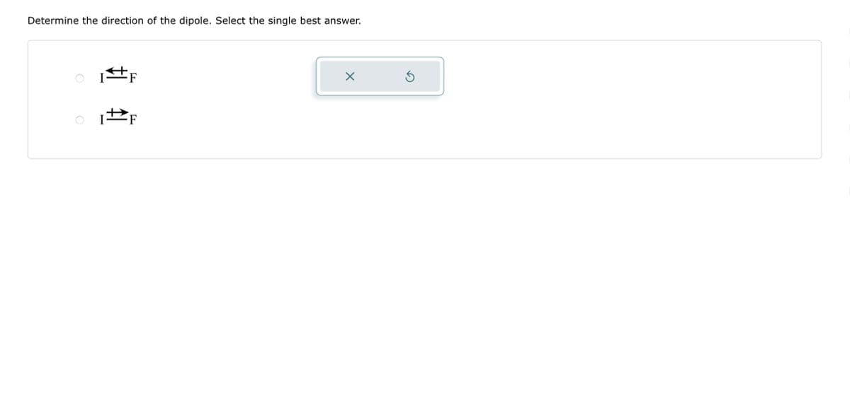 Determine the direction of the dipole. Select the single best answer.
[#F
F
X
Ś