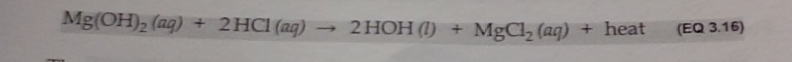 Mg(OH)₂ (aq) + 2HCl(aq)
2 HOH (1)
MgCl₂ (aq) + heat
(EQ 3.16)