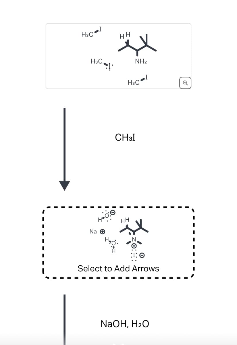 HH
H3C
NH2
HзC-I
Q
CH3I
4.0.0
H
Na ✪
HH
Select to Add Arrows
NaOH, H2O