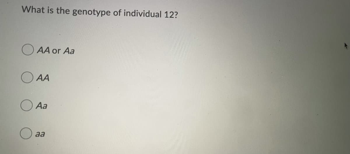 What is the genotype of individual 12?
O AA or Aa
O AA
Aa
aa

