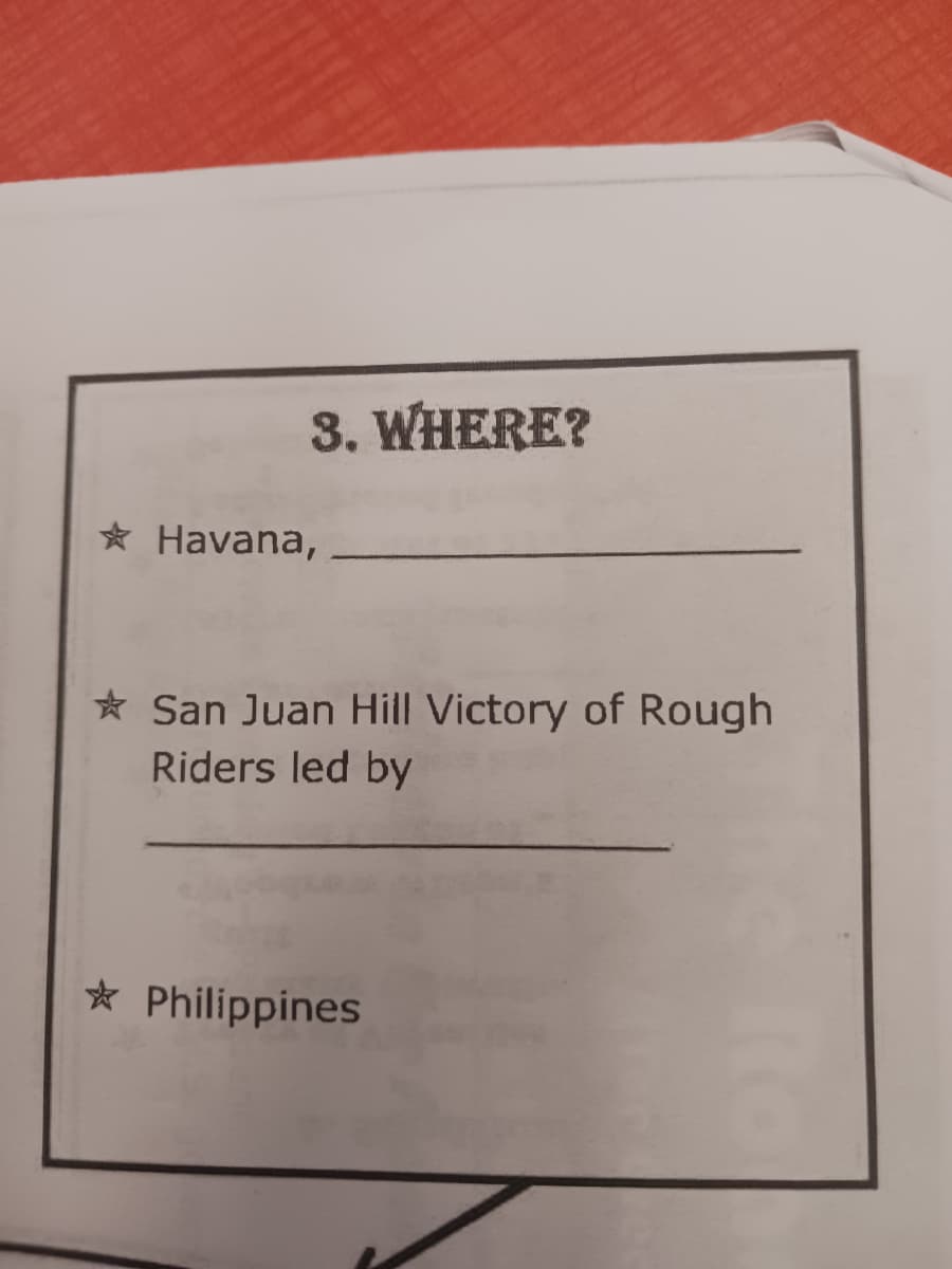 3. WHERE?
✩ Havana,
San Juan Hill Victory of Rough
Riders led by
✩ Philippines
11