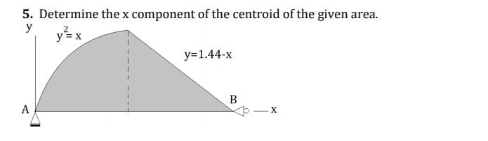5. Determine the x component of the centroid of the given area.
y
y= x
y=1.44-x
A

