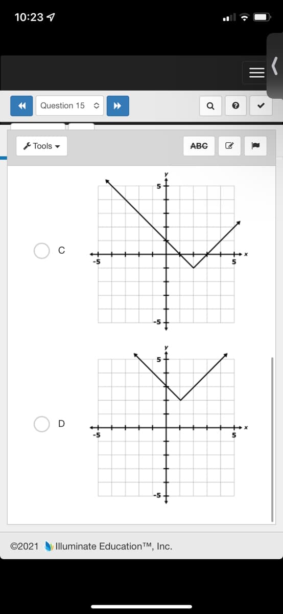 10:23 4
Question 15
Tools -
ABC
-5
©2021 Illuminate EducationTM, Inc.
II
