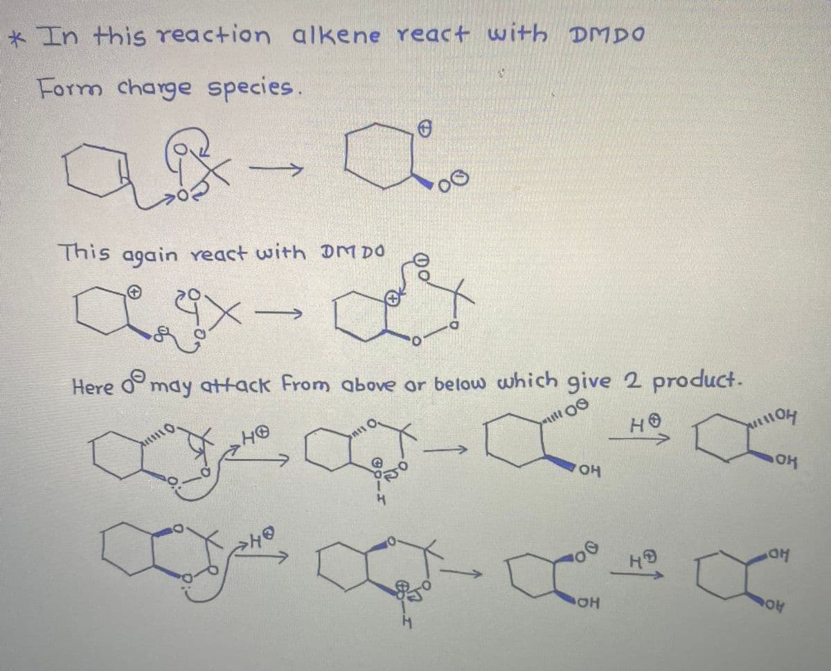 * In this reaction alkene react with DMDO
Form charge species.
This again react with DM DO
AXIA
HO
Here o may attack from above or below which give 2 product.
will 00
HO
HO
ni O
6
4
DO
Ō
OH
OH
11104
он
OH
OH