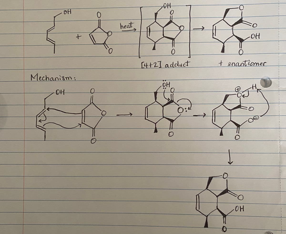 OH
+
Mechanism:
OH
O
O
heat
OH
0
[4+2] adduct
OH
to
0:
O
OH
+ enantiomer
OH