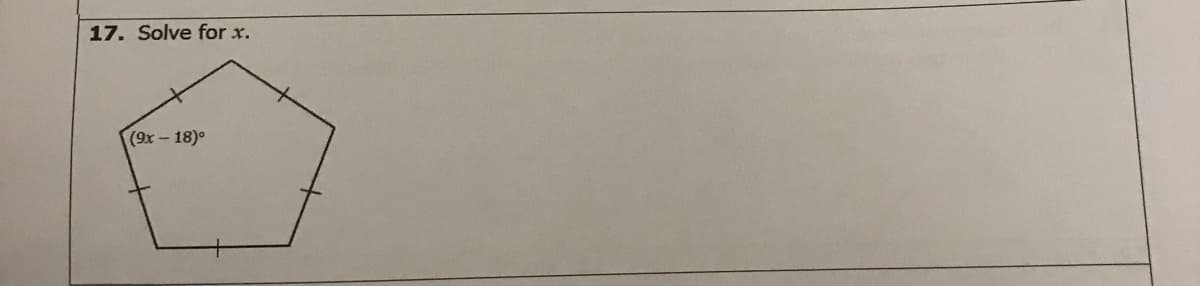 17. Solve for x.
(9x - 18)°
