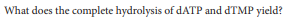 What does the complete hydrolysis of DATP and dTMP yield?
