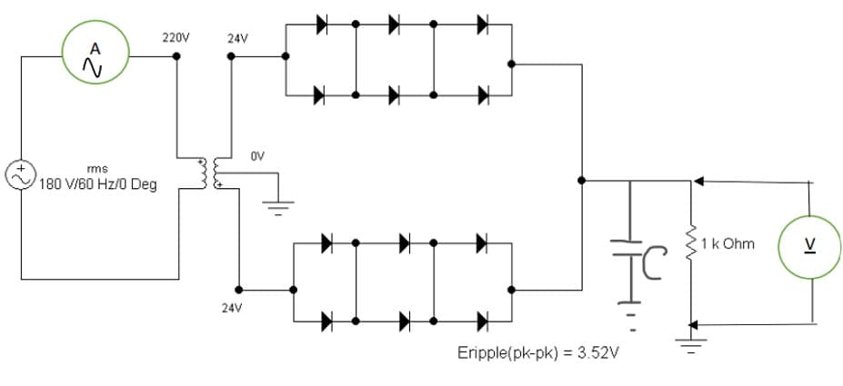 220V
24V
A
ov
ms
180 V/60 Hz/0 Deg
1k Ohm
V
24V
Eripple(pk-pk) = 3.52V
>I
